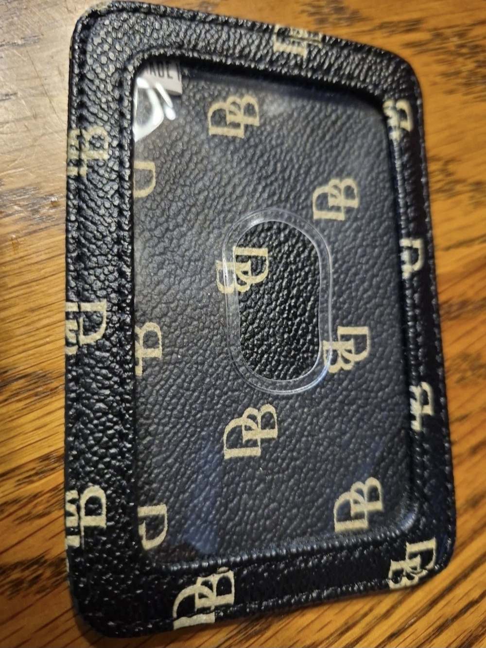 Dooney & Bourke Black and Ivory Monogram Card Holder with ID Window